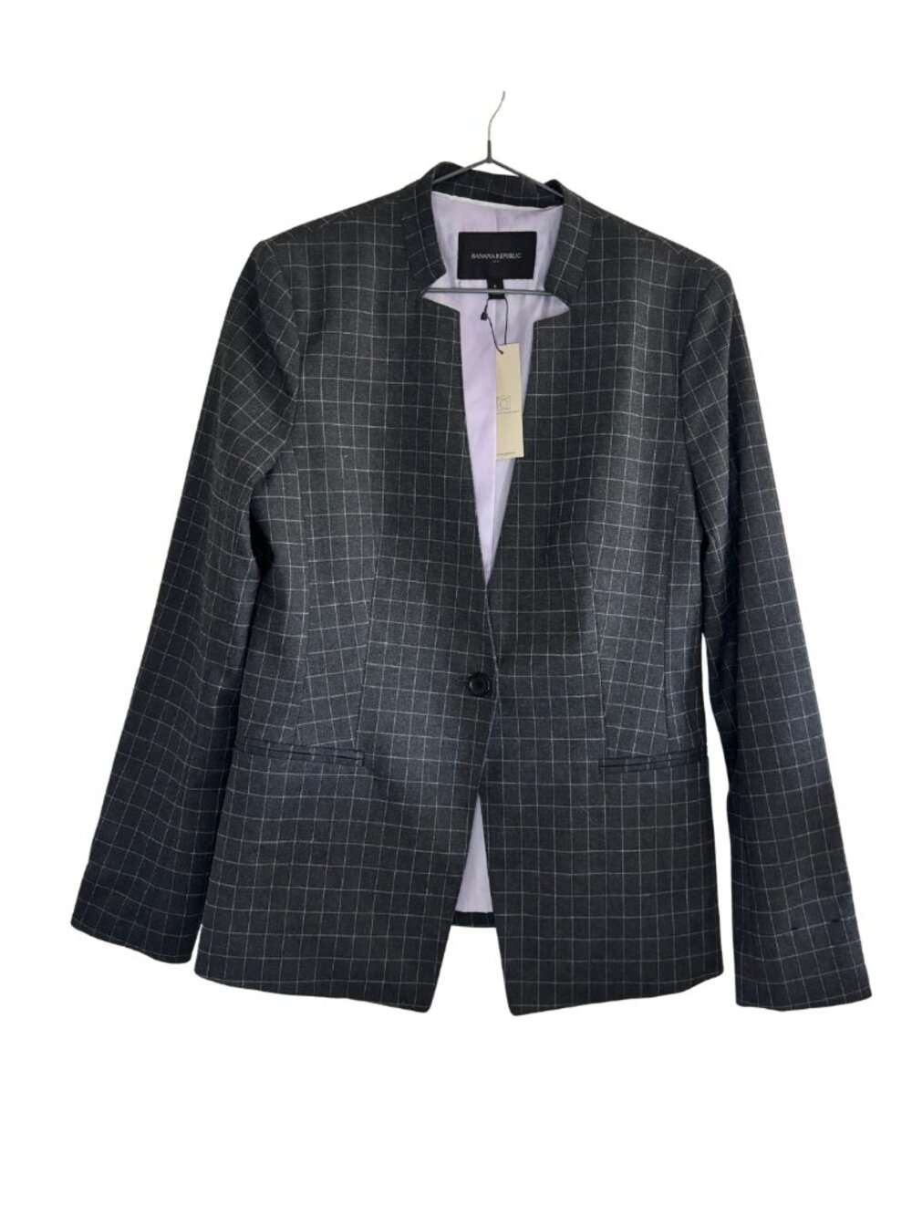 Banana Republic Washable Charcoal Grey Windowpane Inverted Collar Blazer Office